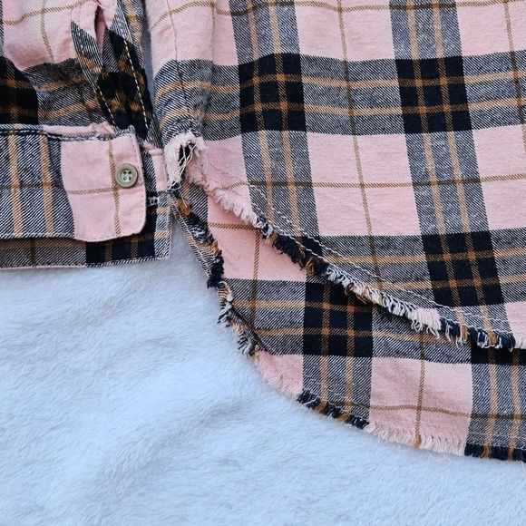 Zara Button up Girls Pink Plaid Fringe Top Size 9 - Picture 2 of 4